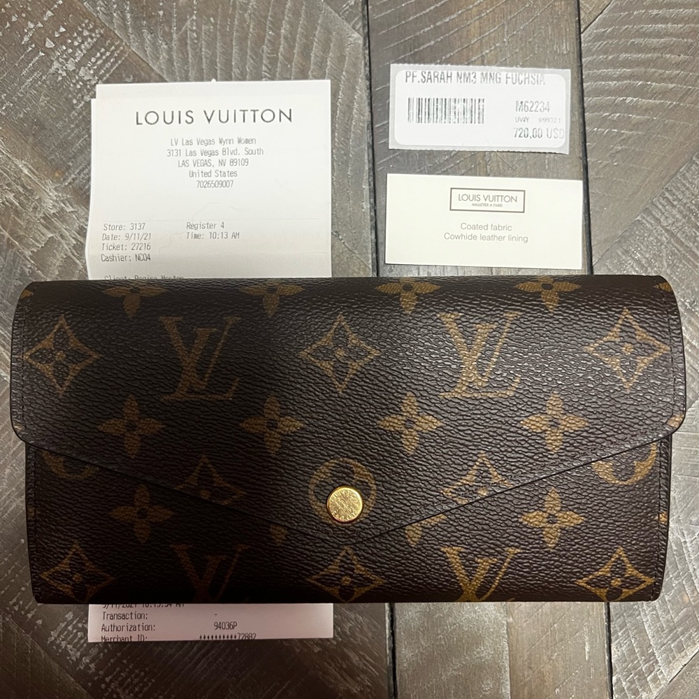 Authentic Louis Vuitton Sarah Monogram Wallet Fuchsia M62234
